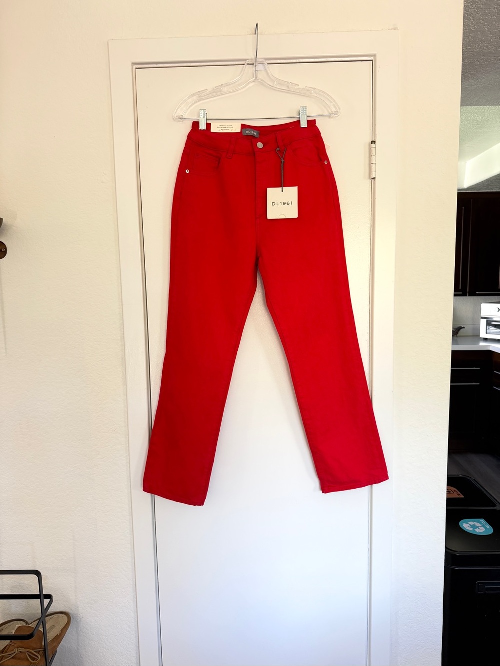 NWT DL1961 Vibrant Red Straight-Leg Jeans